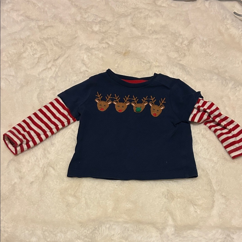 Baby Boden Reindeer Long Sleeve Shirt - Navy and Red